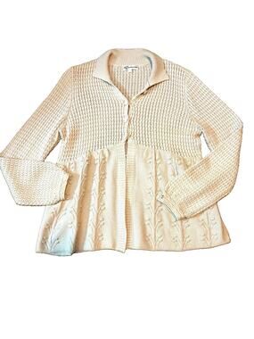Vintage Bushwacker Women's Beige Knit Collared Button-Front Long Sleeve Cardigan